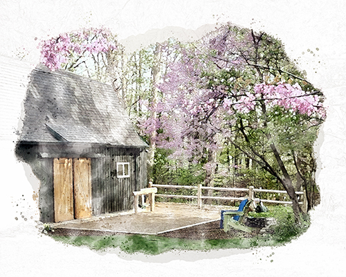 Barn in early spring with soft painterly textures